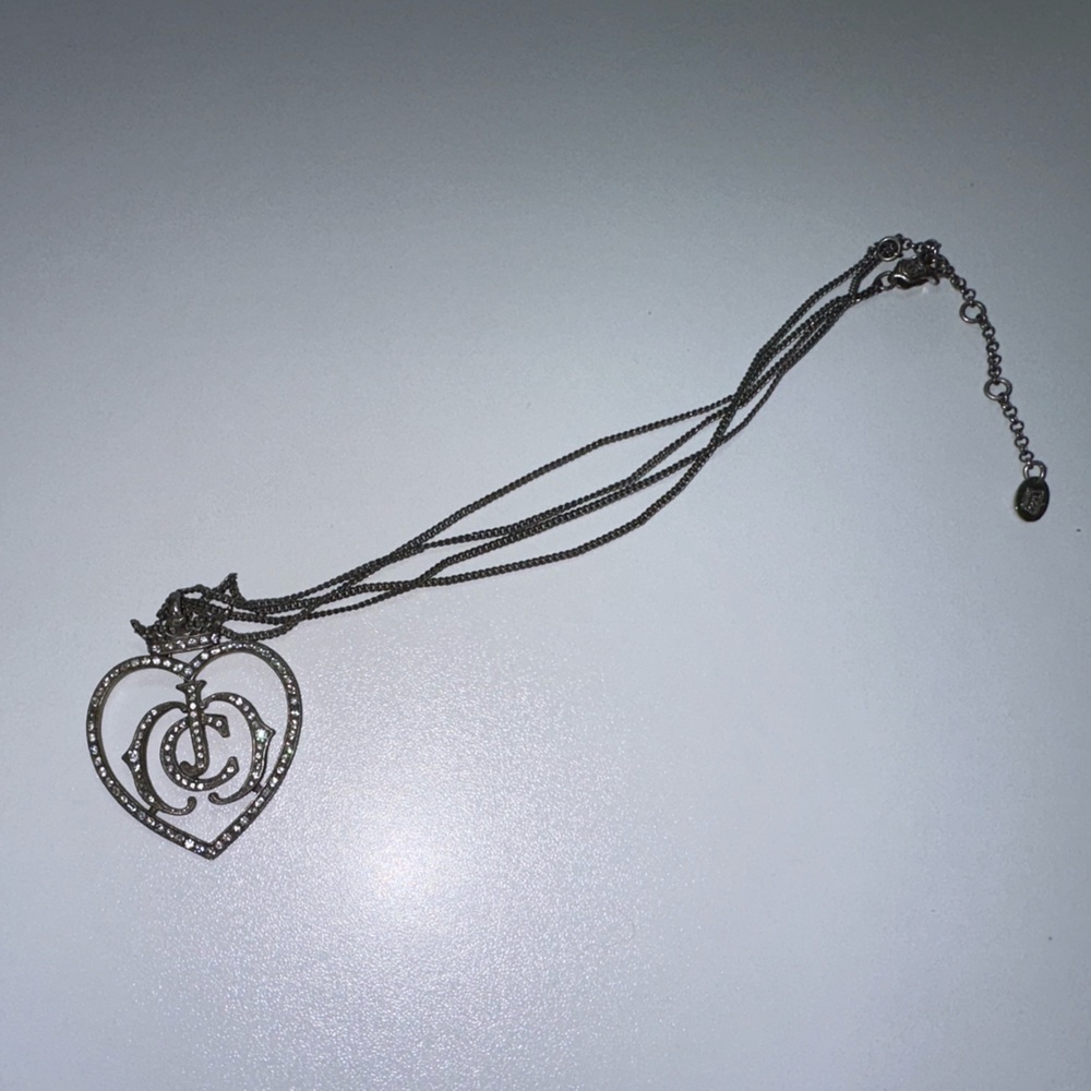 Rare Juicy Couture Royal Crown Heart Silver Heart rhinestone chain necklace - Picture 4 of 6